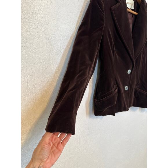 Vintage John Meyer Velvet Two Button Lined Blazer 8 Dark Brown Classic Preppy - Picture 4 of 14